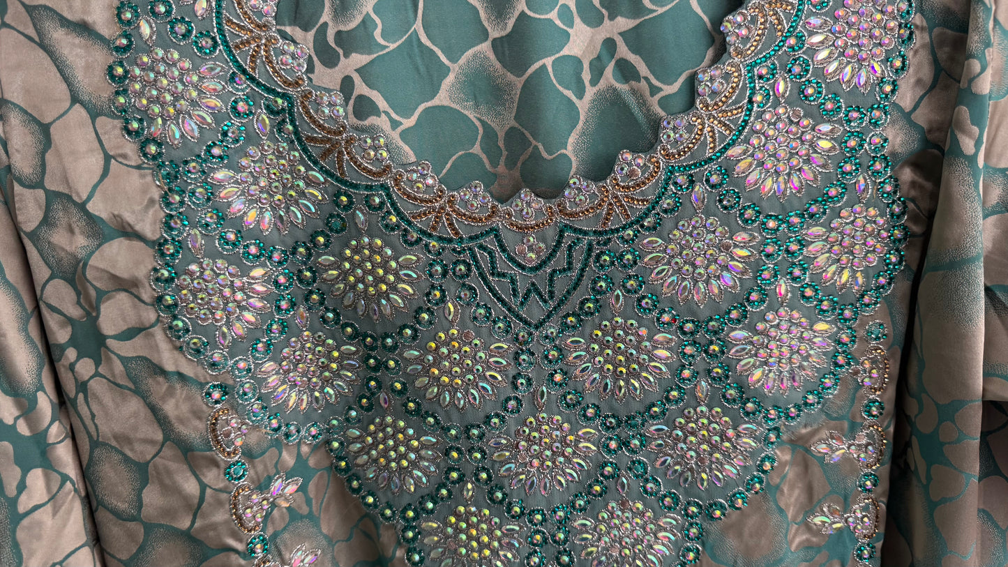 Turquoise Crystal Embellished Mukhawer
